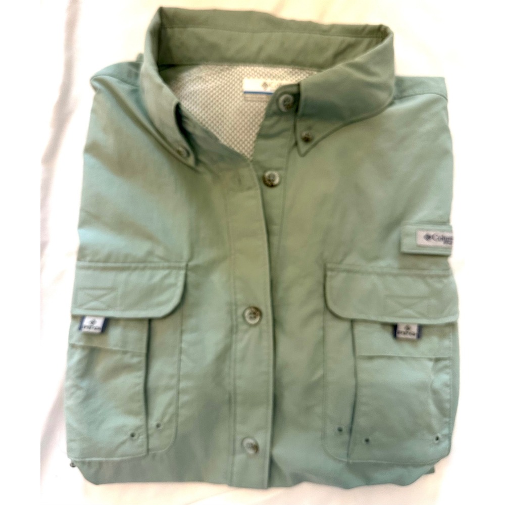 Columbia PFG Bahama II Fishing Shirt Mens Large Green Short Sleeve FL6425/Nature